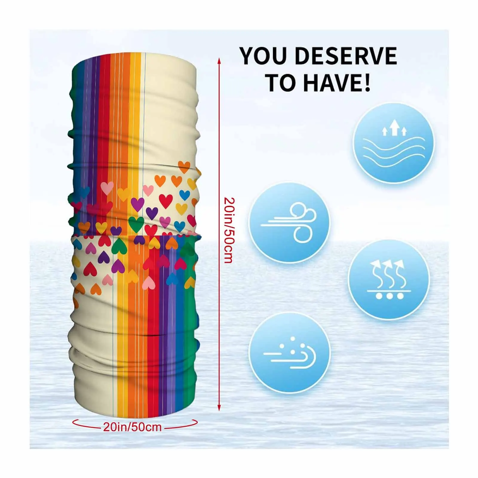 Rainbow Colors, Hearts Novel Design Multi Functional Print Scarf Suitable Outdoor Men Women Unsix Mask Holiday Events