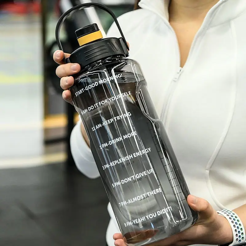 1.5 L/2L/3L Bottled Large Capacity Sports Water Cup Leak-proof With Time Marker And Straw Plastic For Home Outdoor Sports