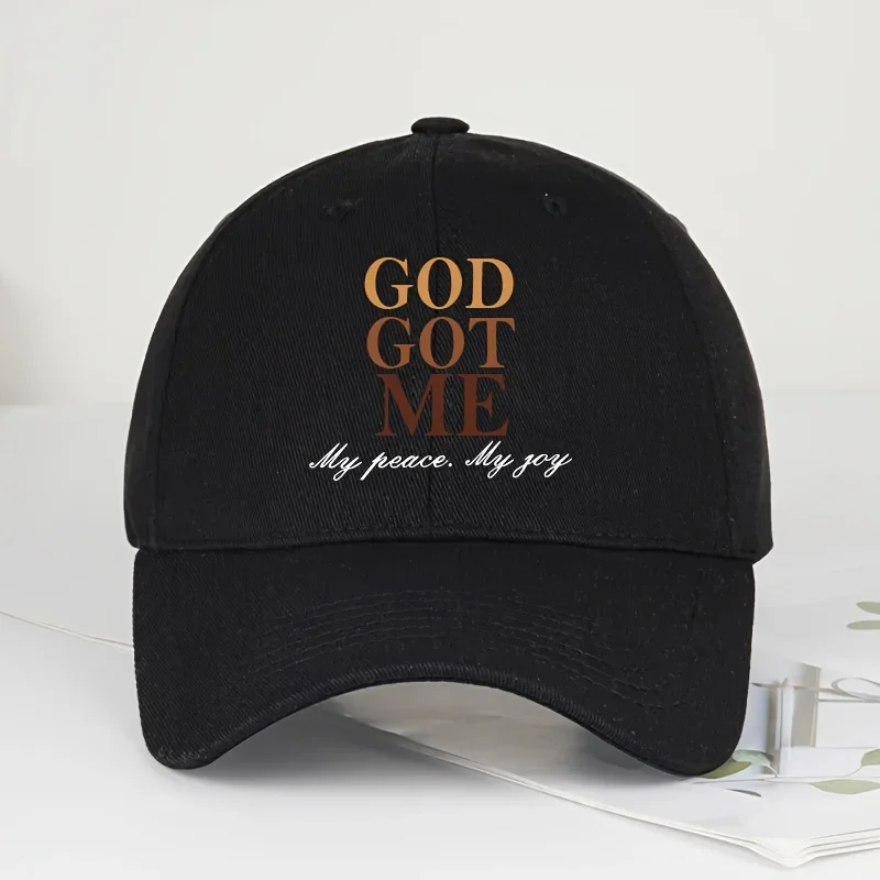 Cool Hippie Curved Brim Baseball Cap, God Got Me Print Premium Trucker Hat, Snapback Hat For Casual Leisure Outdoor Sports