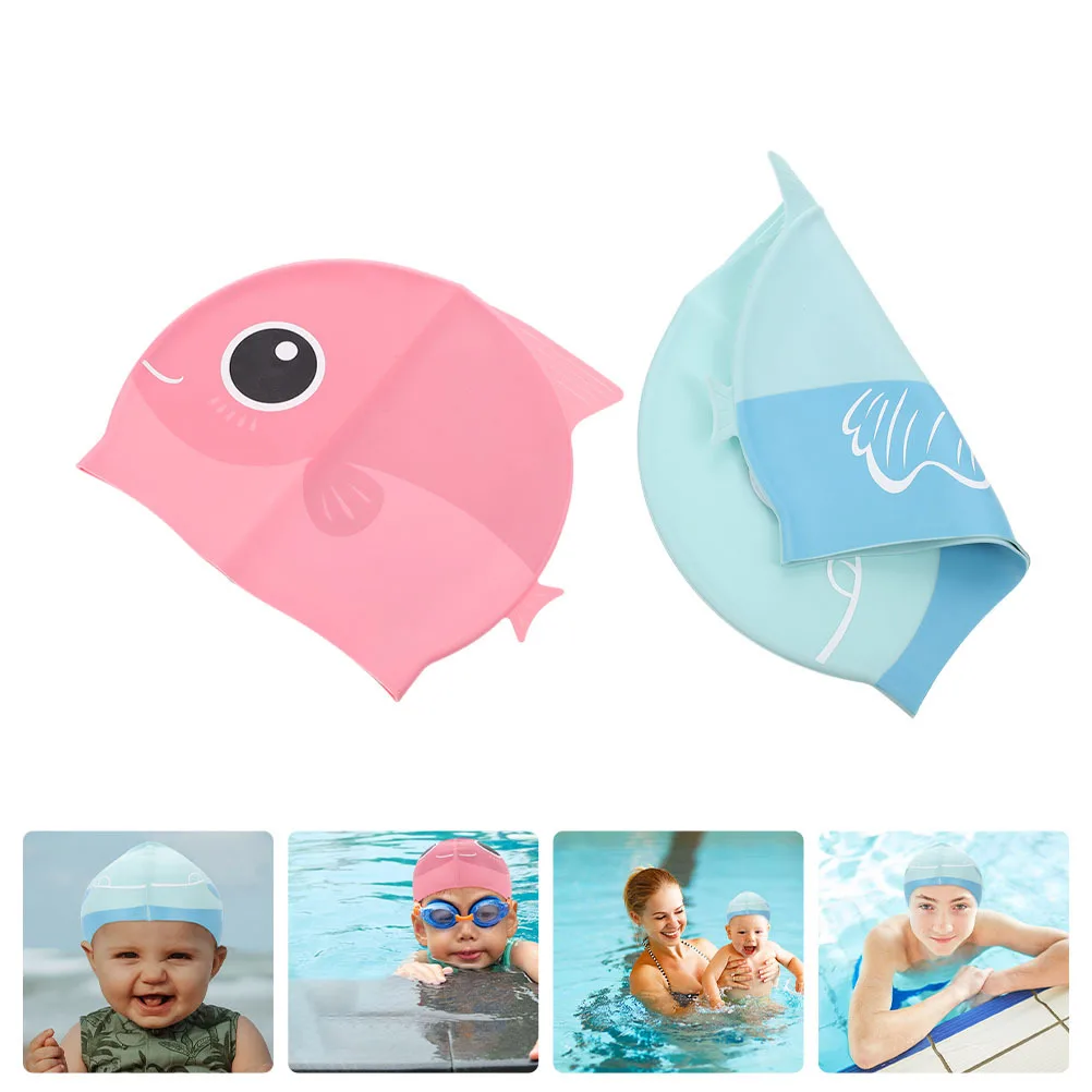 2 قطعة قبعات السباحة سيليكون للأطفال الكرتون قبعة السباحة خفيفة الوزن دائم مريحة مقاوم للماء طفل مرونة السباحة تمتد قبعة #1