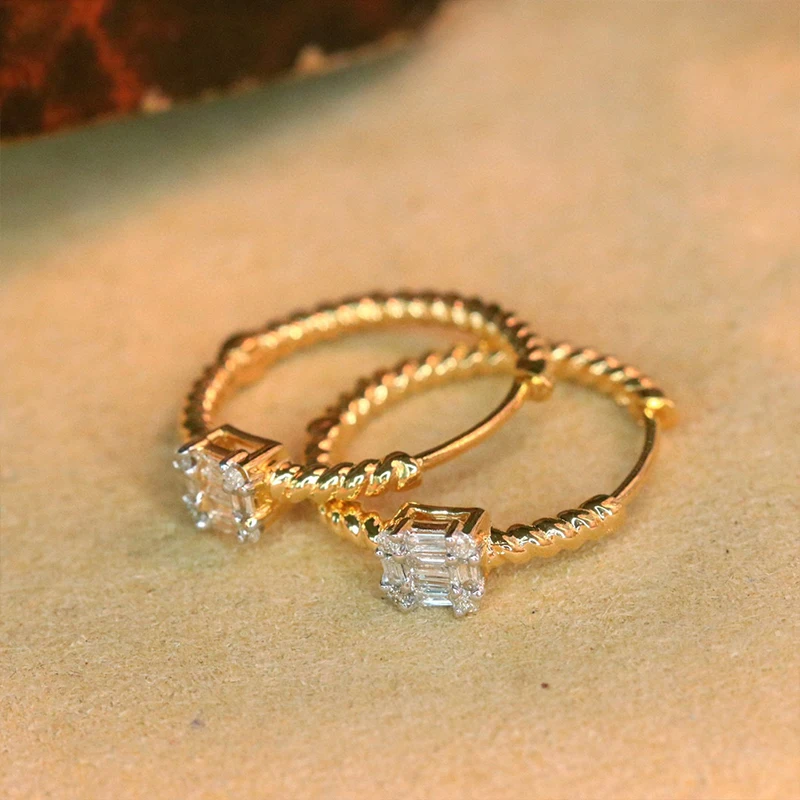 Aazuo 18K Oro Giallo Reale Diamante 0.16ct Jewerly Set Pasta Fritta Torsioni Orecchino Quadrato Regalo Per Le Donne Festa di Fidanzamento Au750