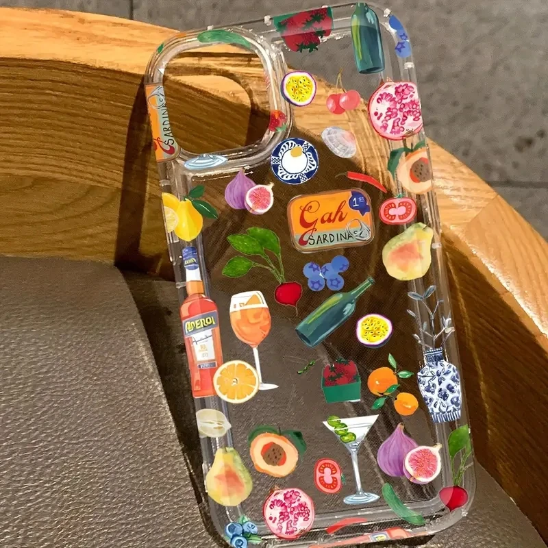 Case For iPhone 16 Pro Max 15 14 Plus 13 12 11 Pro 7 8 XR X XS S2E Shockproof Fruit Print Juice Pattern Transparent Phone Cover