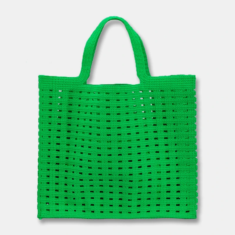 Oversized Female Fashion Summer Beach Crochet Eyelet Short Handle Tote Bag Casual Big Capacity Square Granny Green Shopping Bag