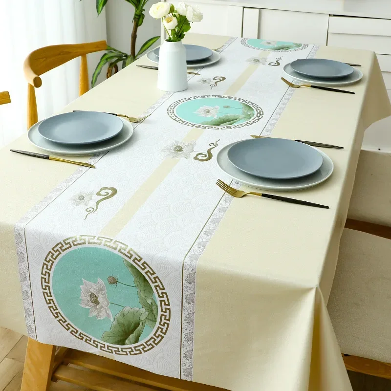 Tablecloth waterproof oil-proof wash free PVC anti scald Chinese table cloth tabletop tea table mat table cloth