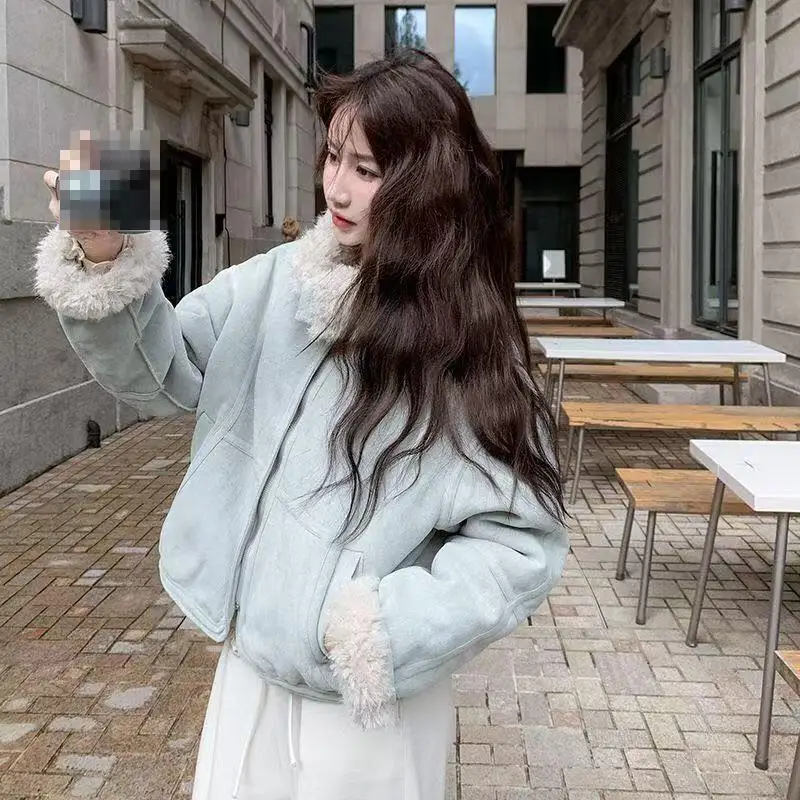 Cotton Clothing Women's Winter New Thick Coat Women's Warm Collar Lamb Wool Pie Customer Service Sweet Short Korean Style Coat