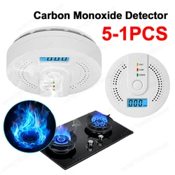 5-1PCS Digital Carbon Monoxide Detector Sound & Light Warning Sensor Battery Powered CO Gas Monitor Meter with LED Indicator