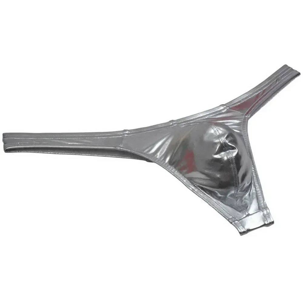 Sexy masculino óleo-brilhante tanga calcinha de couro como t-back roupa interior masculino elástico g-string sólido mini biquíni tanga bulge bolsa pant