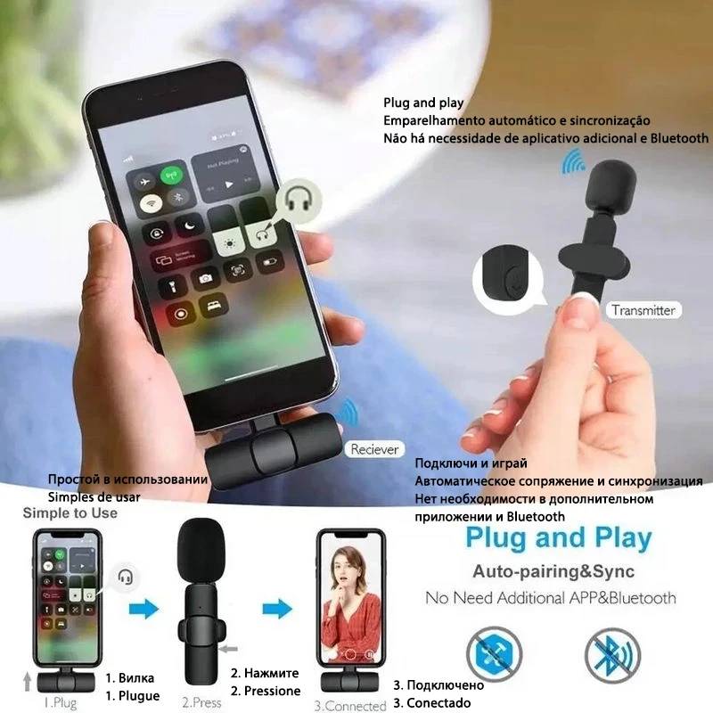 Lapel Lavalier Wireless Microphone Buttonhole Mini Bluetooth Mic For iPhone Android Cell Phone PC Mobile Micro Tie Tiny Blutooth