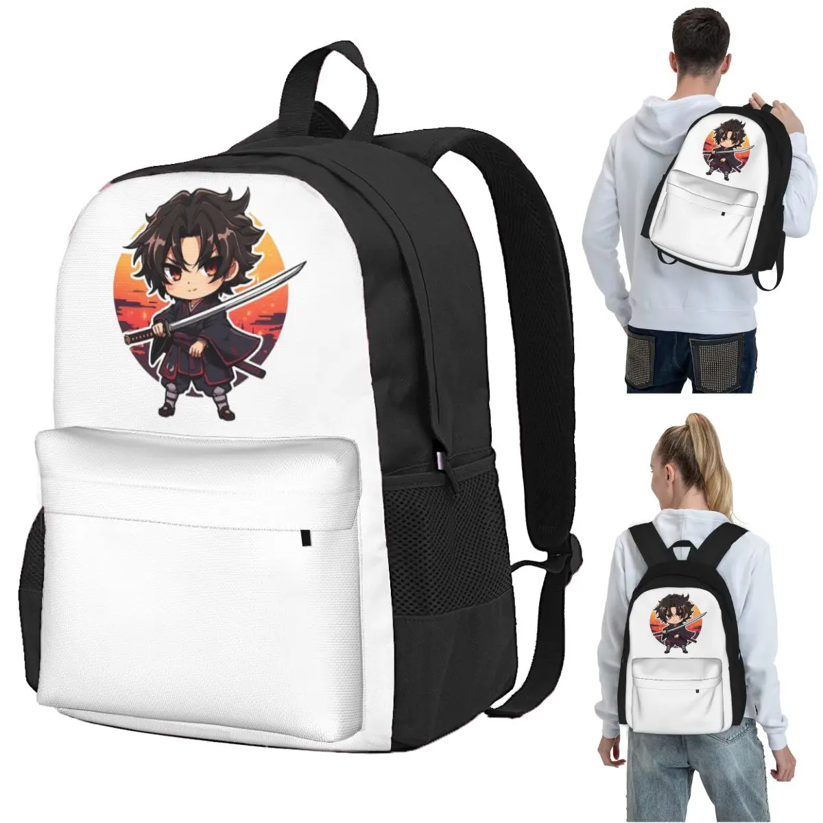 

Cool Anime Samurai Boy Holding Katana Sword Backpack Student BookBag Kids School Bag Computer Shoulder Bags for Men Women
