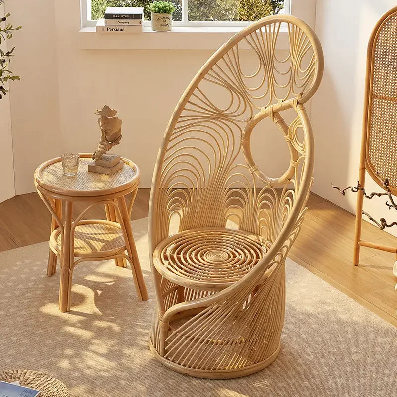 rt rattan chair Internet celebrity shooting props rattan, bed and breakfast high backrest phoenix chair phoenix tail
