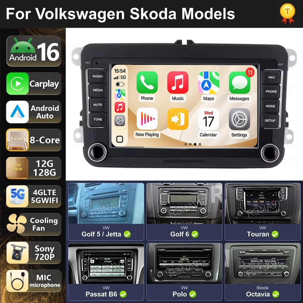 Car Radio Android 16 For VW Volkswagen Skoda Octavia Golf 5 6 Touran Passat B6 Polo Jetta carplay auto dsp bt 4g