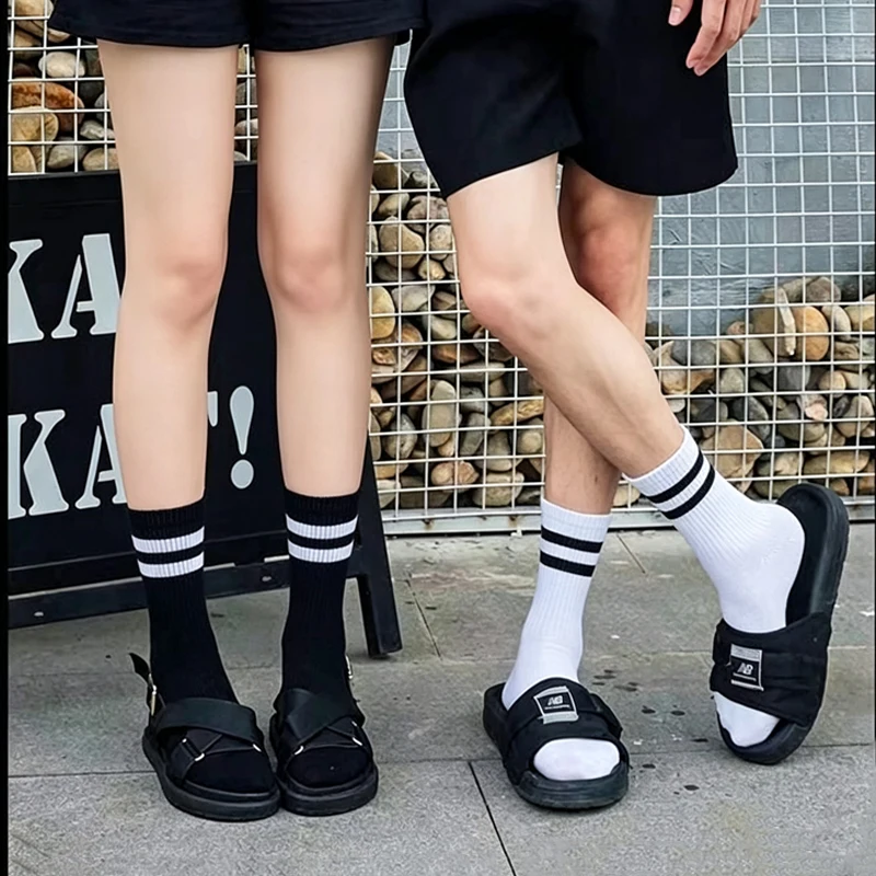 Men's Women's Mid-Tube Stripe Socks Breathable Comfortable Run Sweat Absorbent Couple Socks Casual All Season Sports Socks