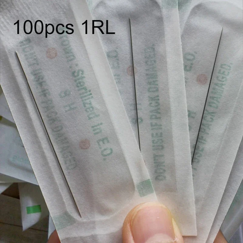 

100pcs Sterilized Eyebrow Tattoo Needle 1RL Permanent Makeup Tattoo Needles for Giant Sun G-8650 G-9740 Tattoo Machine Needle