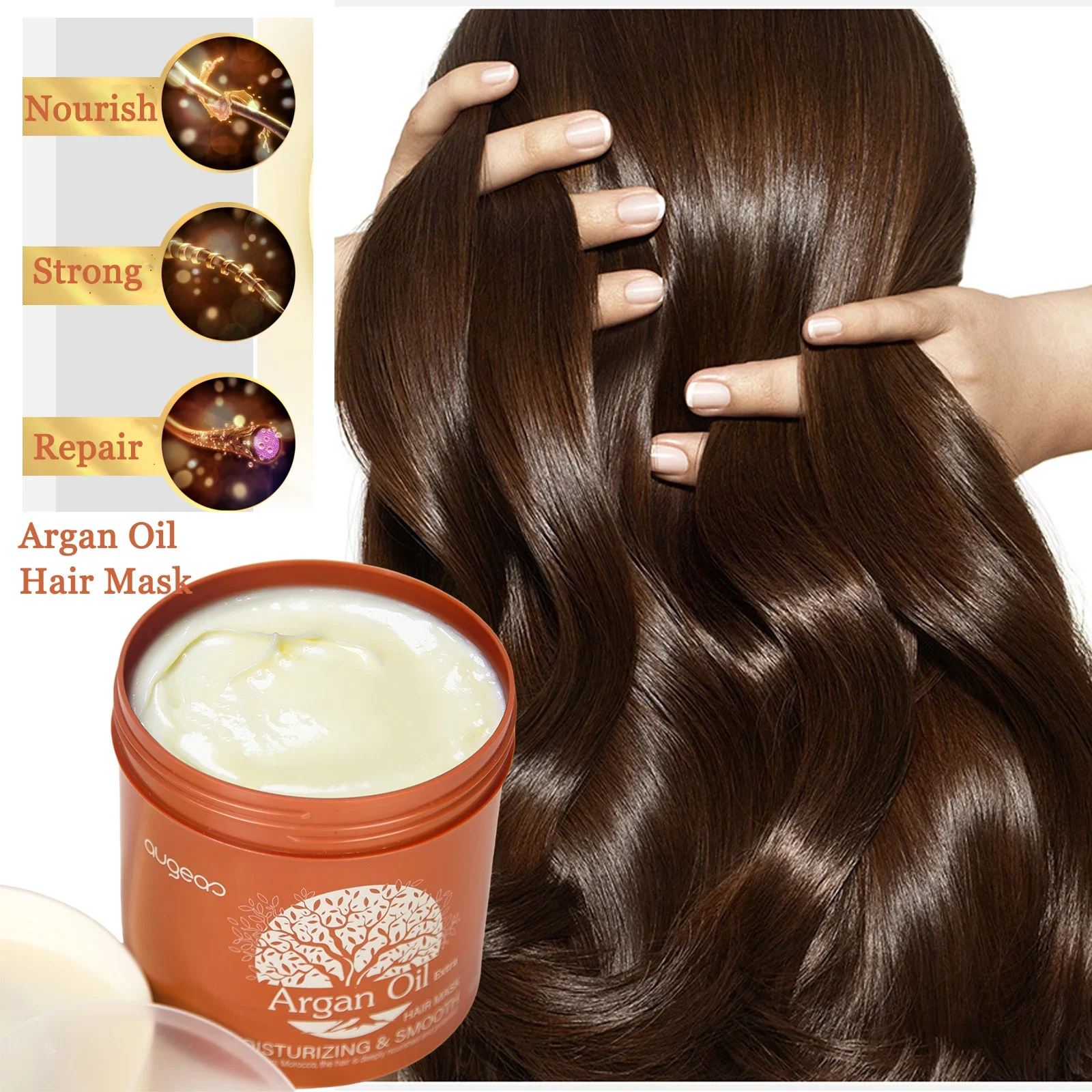 Aceite de argán brasileño, mascarillas para tratamiento del cabello sin evaporación, reparación de extremos abiertos secos y dañados, productos profesionales suaves para el cuidado del cabello