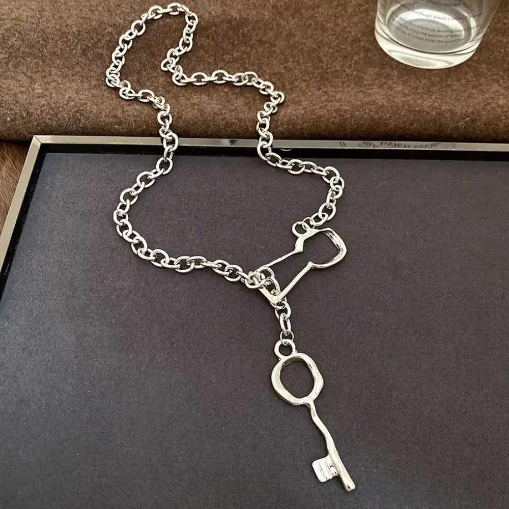 New Metal Key Pendant Exaggerated Key & Lock Pendant Clavicle Punk Adjustable Neck Accessory Street Style Matching