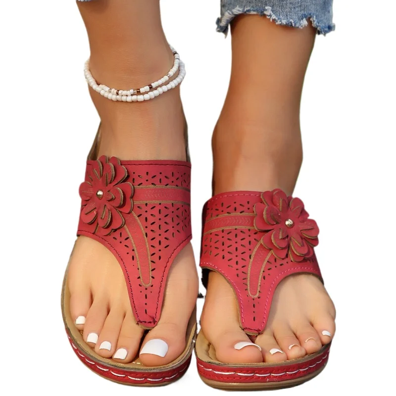 

2026 New Fashion Women Sandals Summer Pattern Simple Flower Decoration Thick Sole Wedge Comfortable Easter Sandals Plus Size