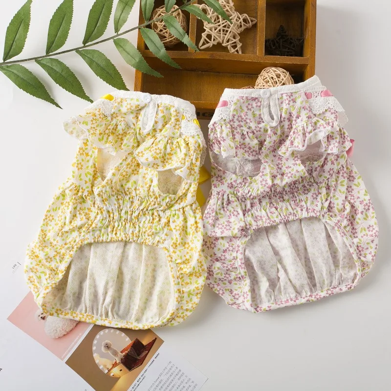 Dog Flower Lace Dress Pet Spring and Summer Puppy Clothes Floral Skirt Teddy For Small Dog Bow Tutu Dog Dresses Puppy Costume