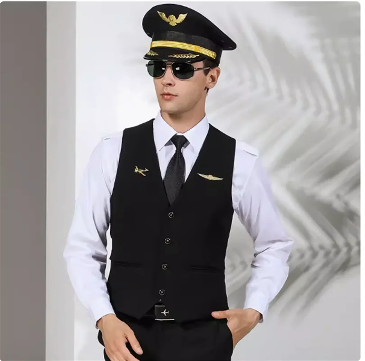 Airline Captain Slim Fit Suit Vest Men's Airline Junior Suit Vest Business Casual Professional Dress Korean Edition Trendy