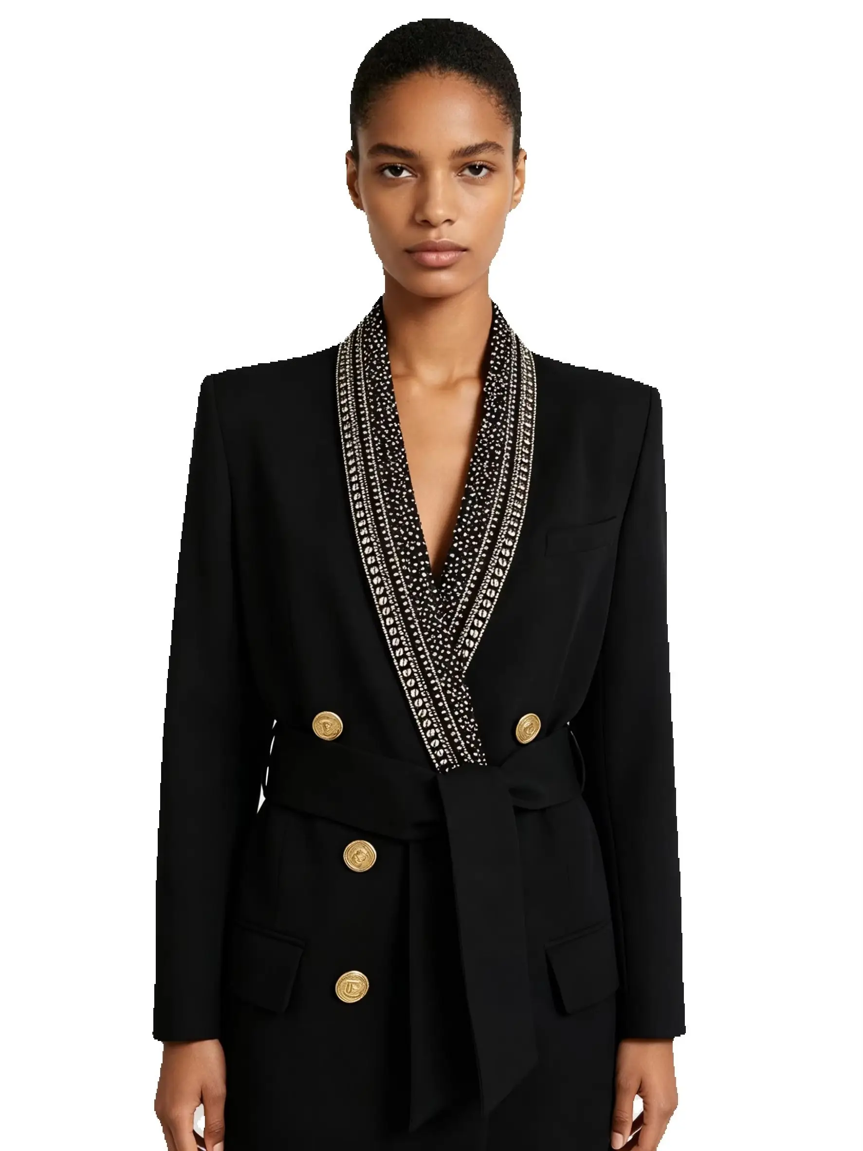 Spot 2023 Spring And Autumn Fashion New Hot Metal Belt Green Fruit Collar Quality Ladies Suit Jacket Latest Fad Woman's Blazer
