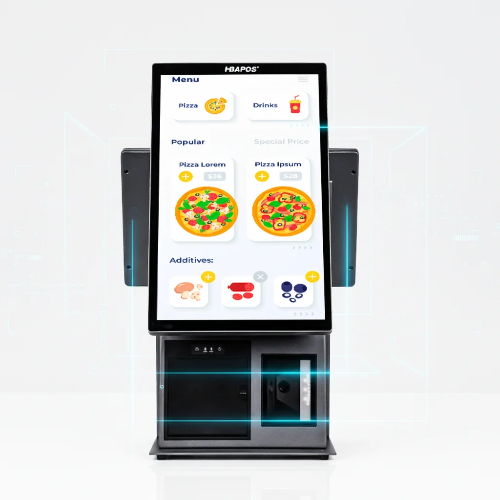 ATV&UTVHBA-Q57 All-in-One Self Ordering Kiosk Touch Screen POS Cash Register with 2D Scanner & Printer for Supermarket Retail.