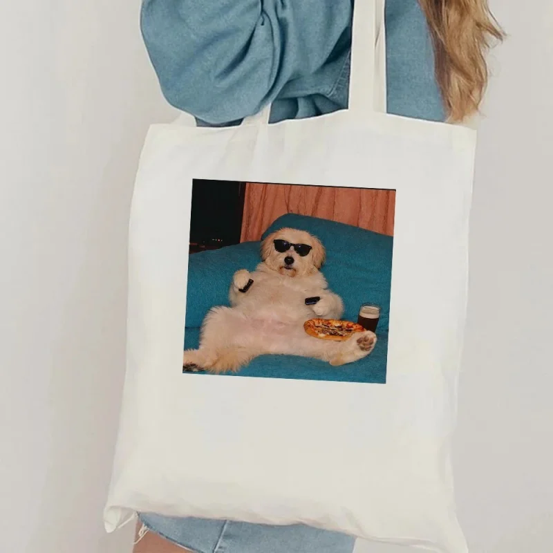 

Lazy Dog Canvas Bag Tote Bag Shoulder Bag Handbag Pizza Beer Print Funny Animal Graphic For Women Men Student Gift