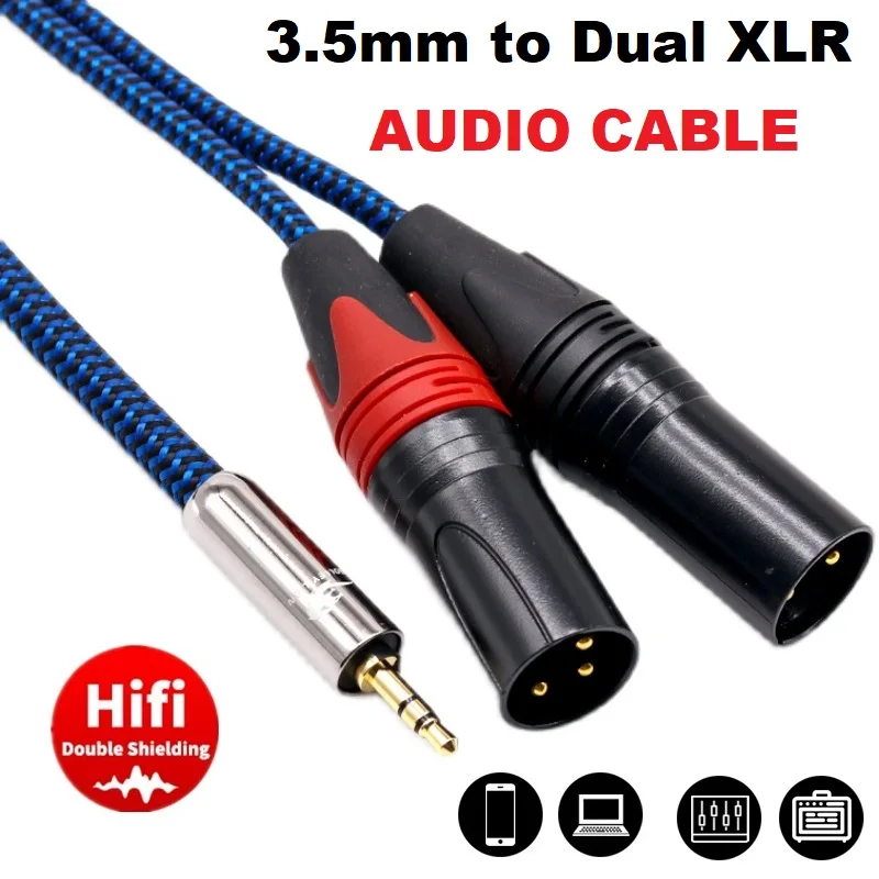 1/8 Inch 3.5mm to Dual XLR Male Stereo Audio Cable for Amplifier Mixer Console Studio Device XLR 3-Pin Y Splitter Shielded Cords