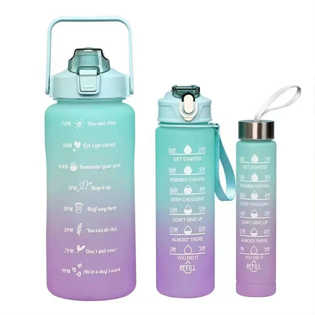 Custom Frosted Gradient Three Cups Outdoor Portable Sports Water Bottle Large Capacity Ton Cup Plastic Water Cup