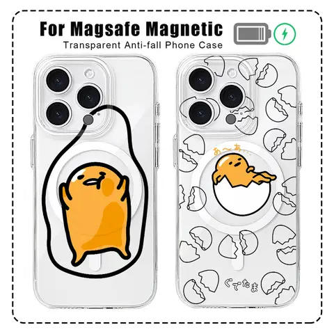 Coque de téléphone magnétique transparente pour Magesafe, coque transparente pour iPhone 16, 15, 14 Plus, 13, 12 Mini, 11 Pro Max, X, Xs Poly, 8, 7, Cute Egg Gudetama