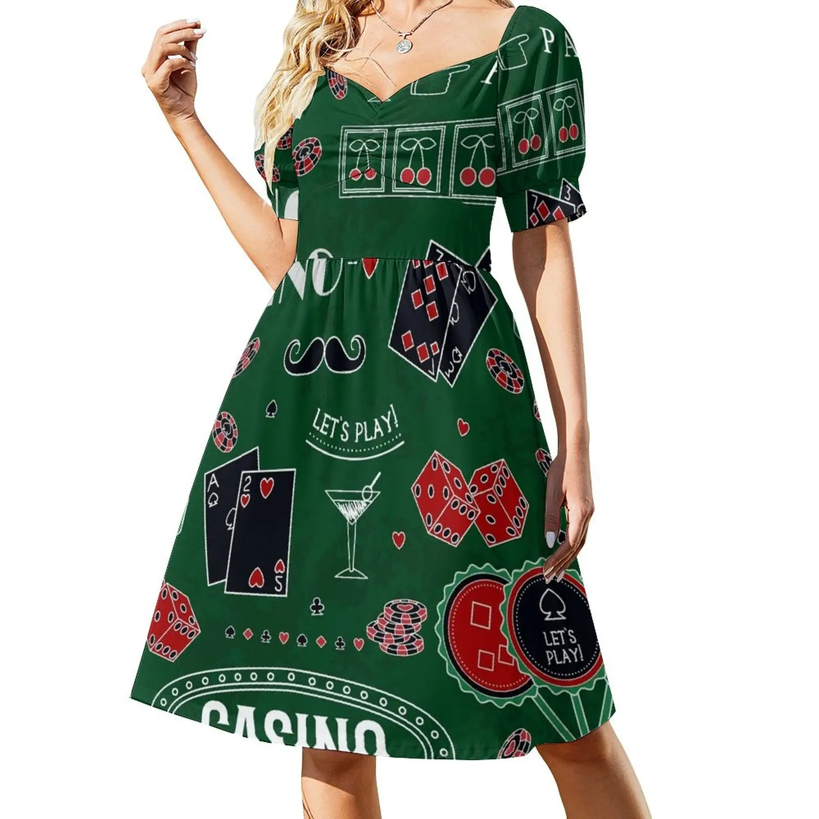 

Casino theme. Gambling symbols. Short Sleeved Dress Summer women's clothing clothing women summer 2025 Dress