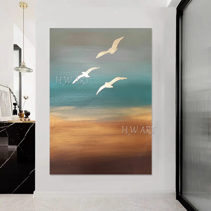 Bird Textured Abstract Drawing Canvas Painting, Frameless, Easy Landscape Art Painting, Cheap Picture, Modern Acrylic Wall Mural