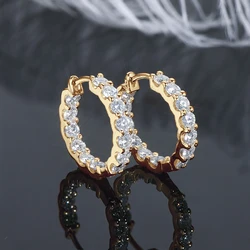 Sparking 925 Silver 3mm Round Moissanite Hoop Stud Earrings For Women Men Couple 14K Gold Plated Wedding Jewelry with GRA Gift