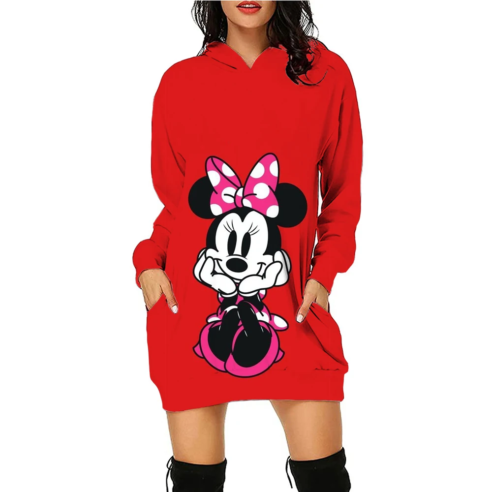 Dance Dress Hoodie Korean Fashion Long Sleeve Hoodie Dress Elegant Women's Party 2025 Minnie Mouse Kawaii Disney Sexy Mickey