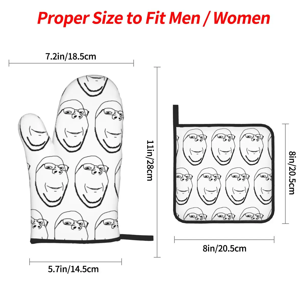 Smiling Wholesome Wojak Soyjak Oven Mitts and Pot Holder Sets of 4 for Baking Kitchen Cooking Grilling Resistant Non-Slip Gloves