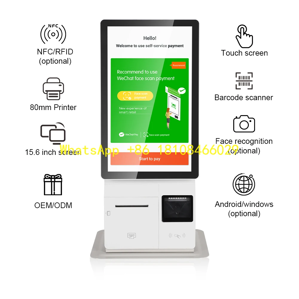Desktop Wall-mounted  Pos Machine Self Ordering Kiosk15.6 Inch Self Service Payment Kiosk Fast Food Touch Screen  Payment Kiosk