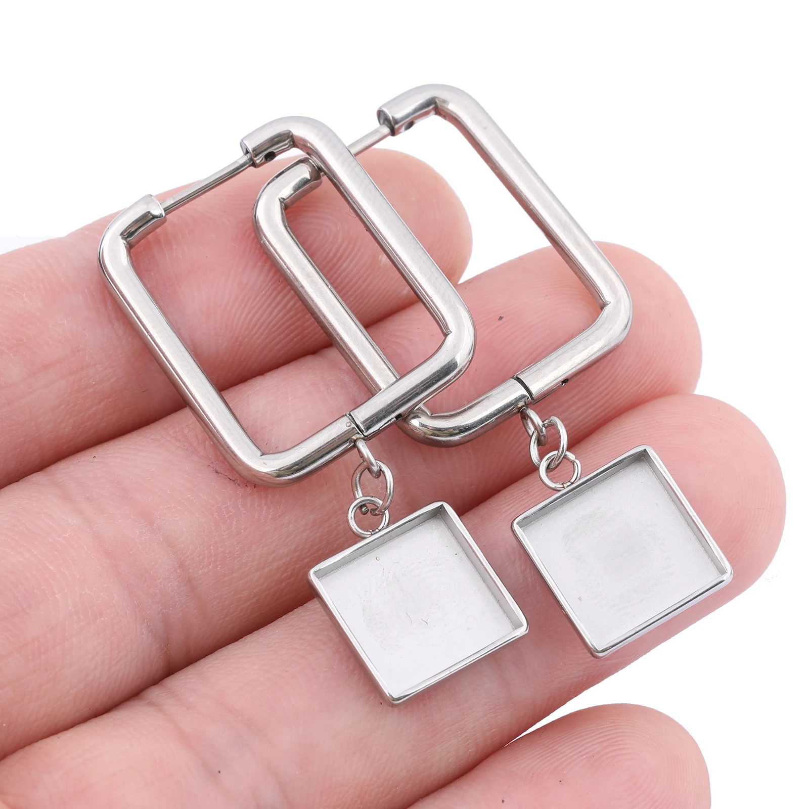 6pcs Rectangle Leverback Earring Findings Stainless Steel Fit 10mm Square Cabochon Base Setting Trays Diy Jewely Making Supplies