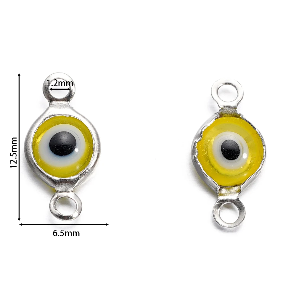 10pcs/lot Stainless Steel Evil Eye Roound Shaped Charms Double Loop Pendant Connectors For DIY Bracelet Jewelry Accessories