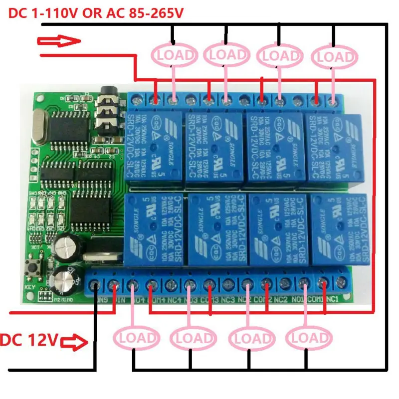 DC 12V 8 CH DTMF Relay MT8870 Decoder Phone Remote Control Switch For AC DC Motor LED