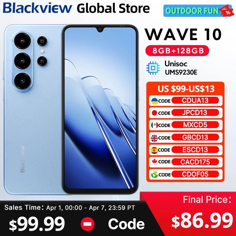 Смартфон Blackview WAVE 10, 6.88 HD+ IPS-дисплей 120 Гц, восьмиядерный процессор, 8 ГБ ОЗУ, 128 ГБ ПЗУ, камера 32 Мп, аккумулятор 5000 мАч, 3 слота для SIM-карт, Android 16 Смартфон Blackview WAVE 10, 6.88 HD+ IPS-дисплей 120 Гц, восьмиядерный процессор, 8 ГБ ОЗУ, 128 ГБ ПЗУ, камера 32 Мп, аккумулятор 5000 мАч, 3 слота для SIM-карт, Android 16