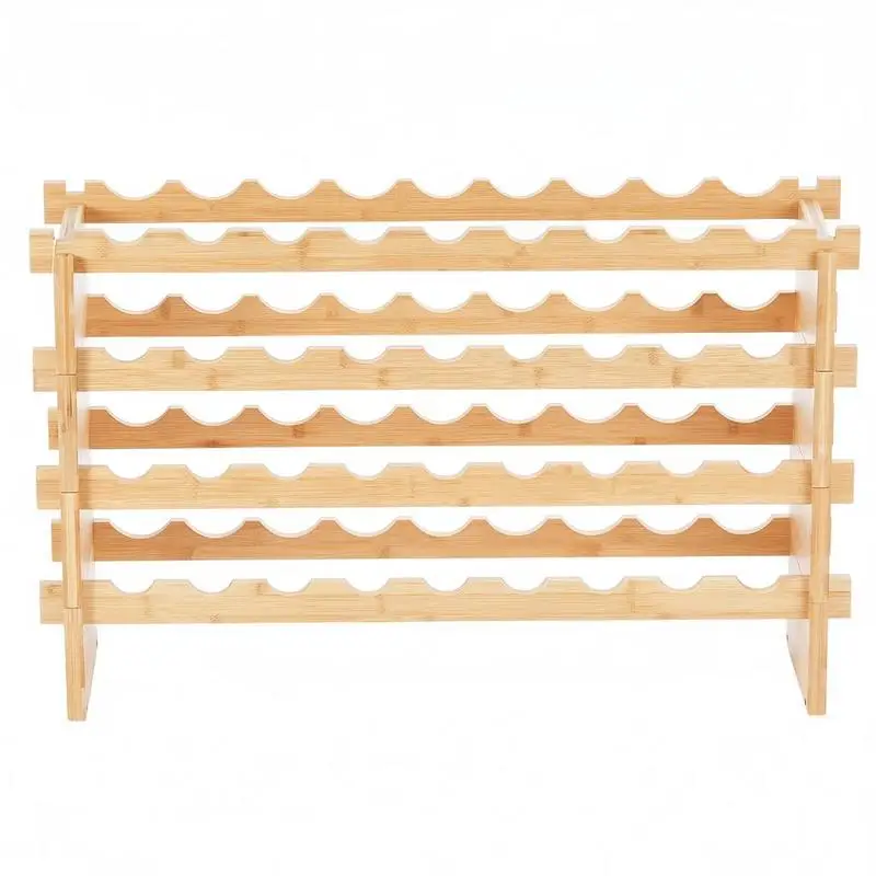 Modulares Flaschenregal für 36 Flaschen, Stapelbares 4-stöckiges Weinregal, Freistehender Flaschenhalter aus Massivem Bambus, Weinpräsentationsregal für Küche, Speisekammer, Weinkeller, Bar
