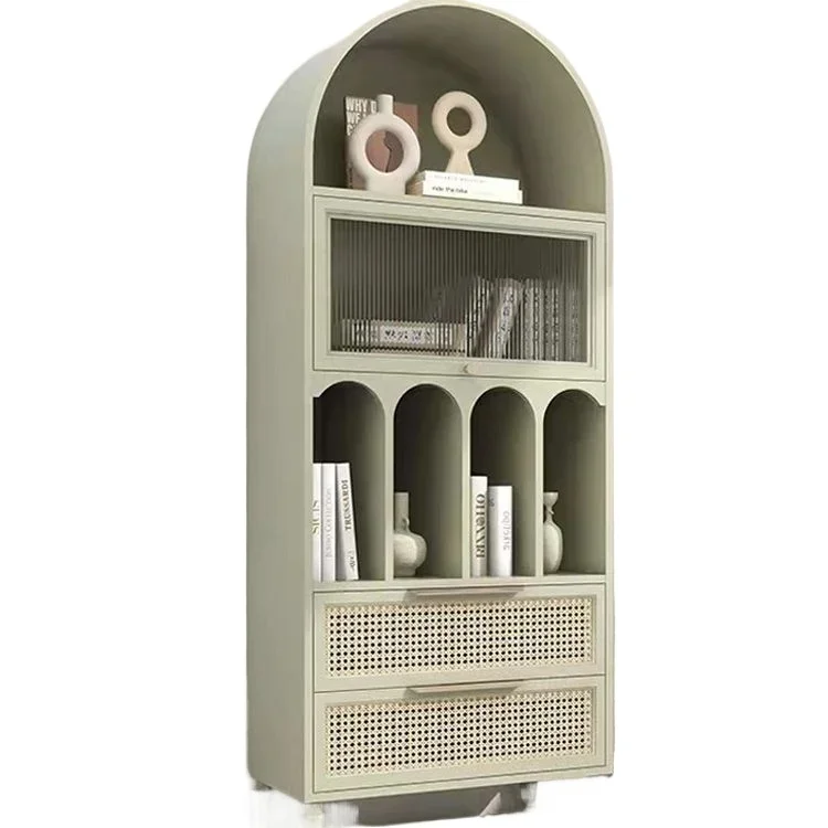 

American solid wood bookcase light luxury children's floor small bookshelf French retro arched decorative wine cabinet