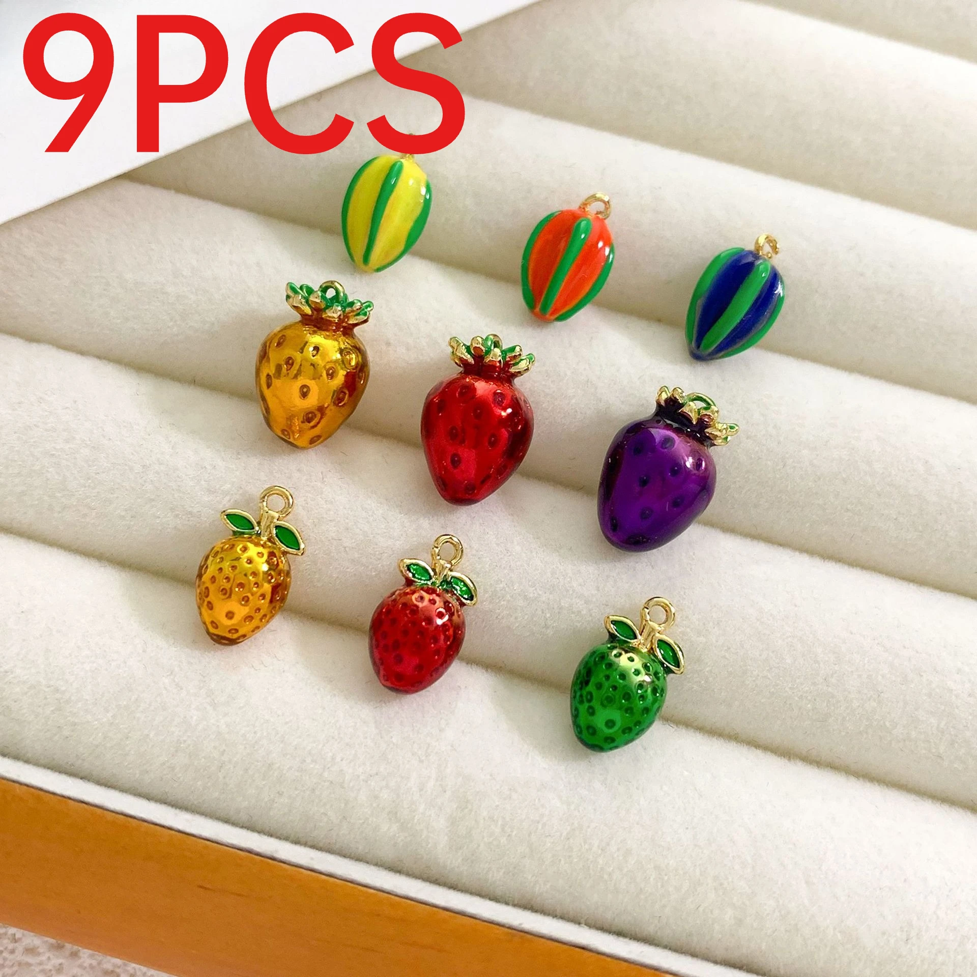 9Pcs 3D Strawberry Charms Pendants DIY Jewelry Accessories For Earring Phone Case Keychain Making