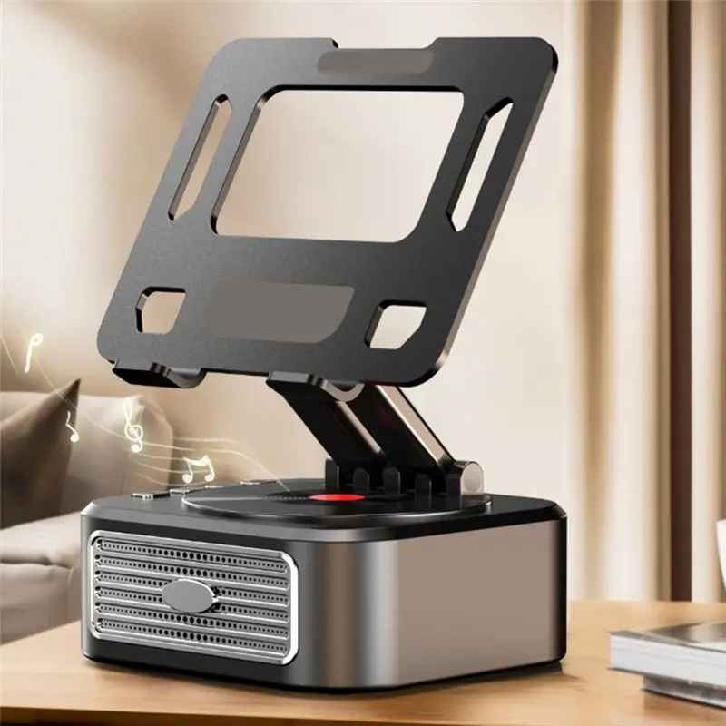 ABRI-Bluetooth Stereo Foldable Desk Stand For Tablets And Smartphones With Integrated USB Sound Box