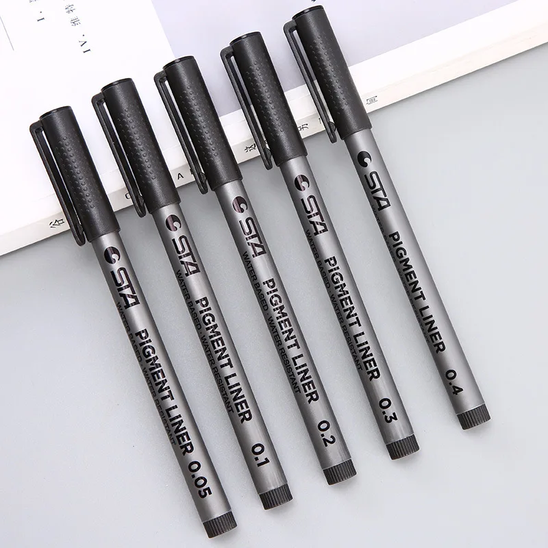 STA 1Pcs 0.05 0.1 0.2 0.3 0.4 0.5 0.6 0.8 Different Tip Pigment Liner Pigma Micron Black Ink Marker Pen Fineliner Sketching Pens