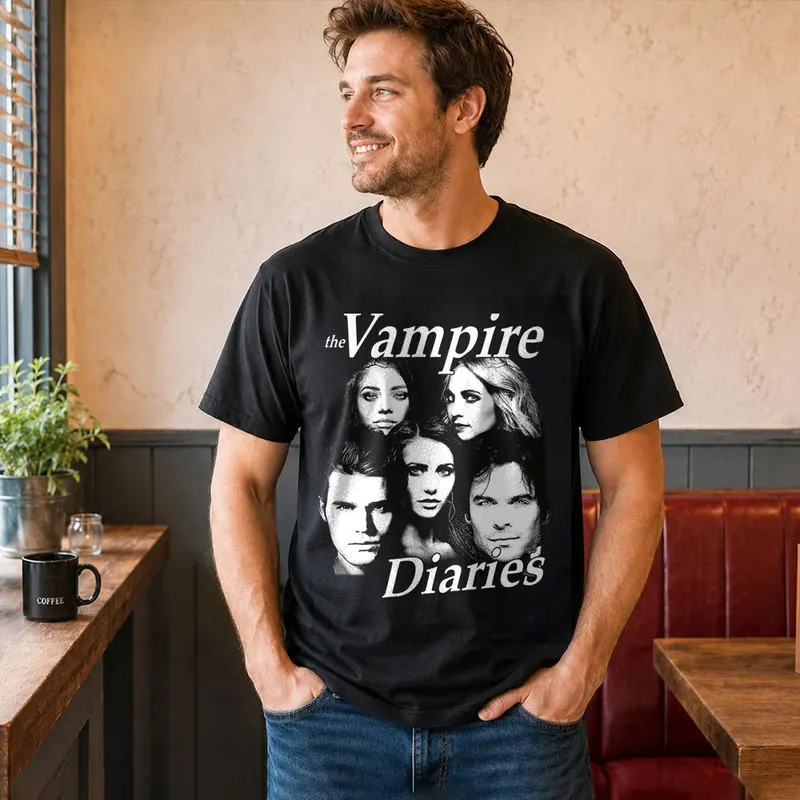 The Vampire Diaries Graphic T-Shirt, 0811 Retro Horror Series Print Tee, Short Sleeve Casual Shirt US Size S-6XL Tops