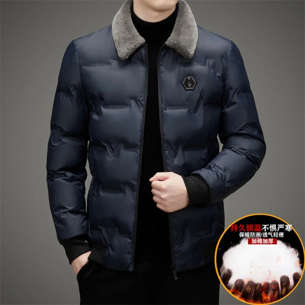 Men\'s Thickened Cotton Jacket Velvet Collar Short Cotton Jacket with Windproof and Warm Design Parkas Coats