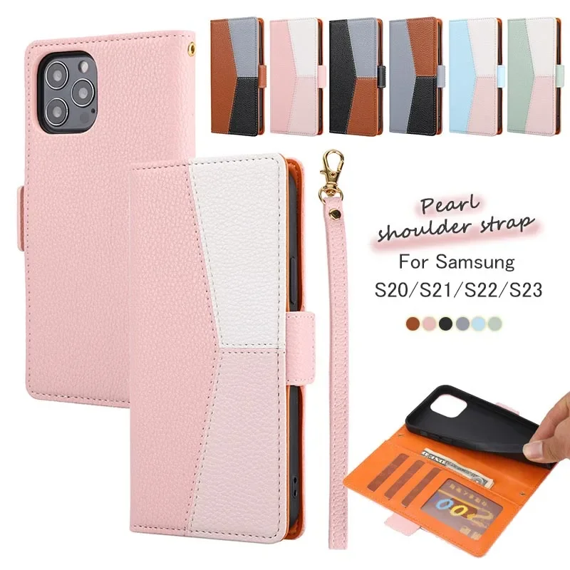 Color Combination Leather Flip Phone Cases For Samsung Galaxy S24 Ultra S23 S22 S21 S20 Card Holder Back Covers