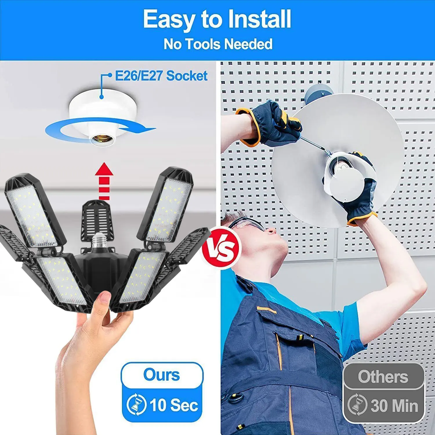 1/2PCS Deformable Ceiling Led Garage Lamp 10 +1 Panel Daylight 6500K Deformable Shop Light Home Decor Workshop Basement Lighting