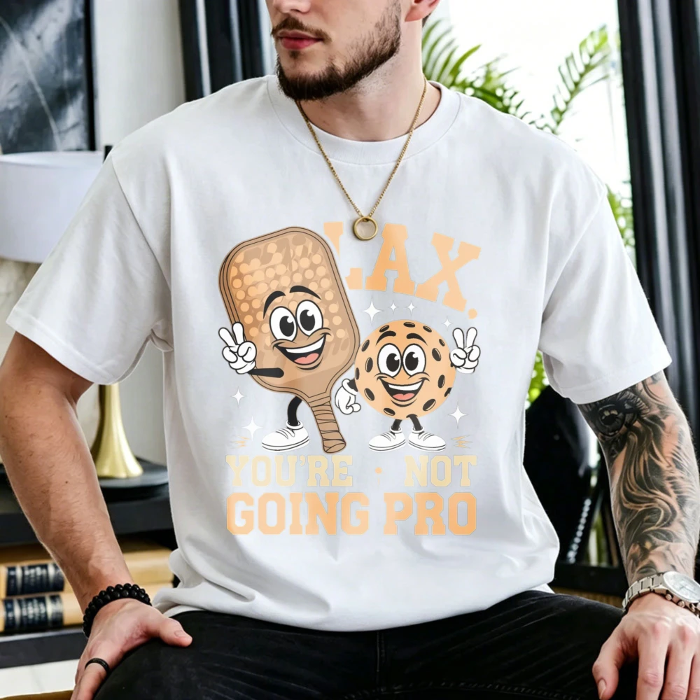 Cartoon Pickleball Paddle Ball Character Print Cotton T-Shirt Unisex Funny You’re Not Going Pro Slogan Casual Sports Game Tops