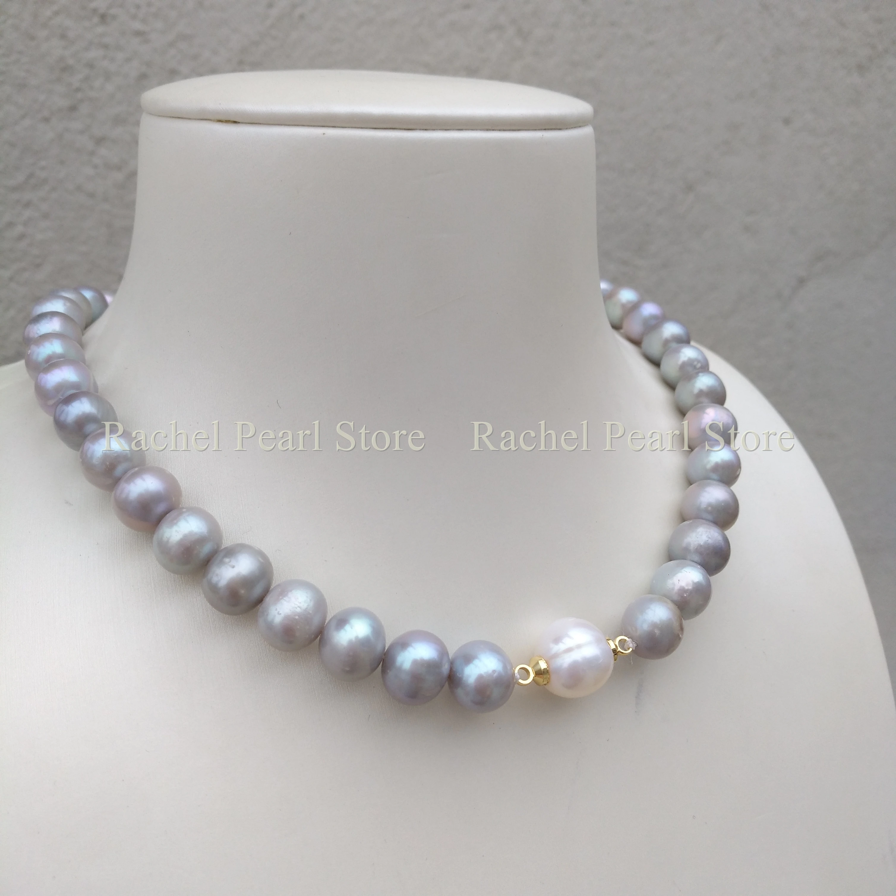 Excellent Natural South Sea Genuine Silver 9-12mm Gray White Real Pearl Necklace 17