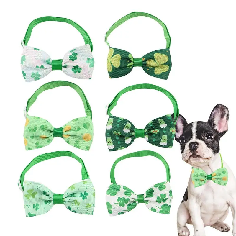 Bow Collars For Dogs Green Holiday Dog Bows 6 Pieces Dog Bow Tie Puppy Dog Bows Adjustable Cats Bow Ties For Family Friends Home